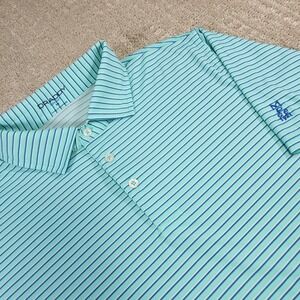 B Draddy Sport Polo Shirt Men Medium Performance Golf Quick Dry Green Stripe